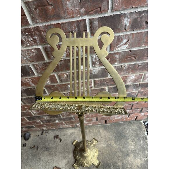 Vintage Brass Metal Lyre Harp Shaped Footed Music Stand Adjusts 36" To 50" Rare - Picture 8 of 8